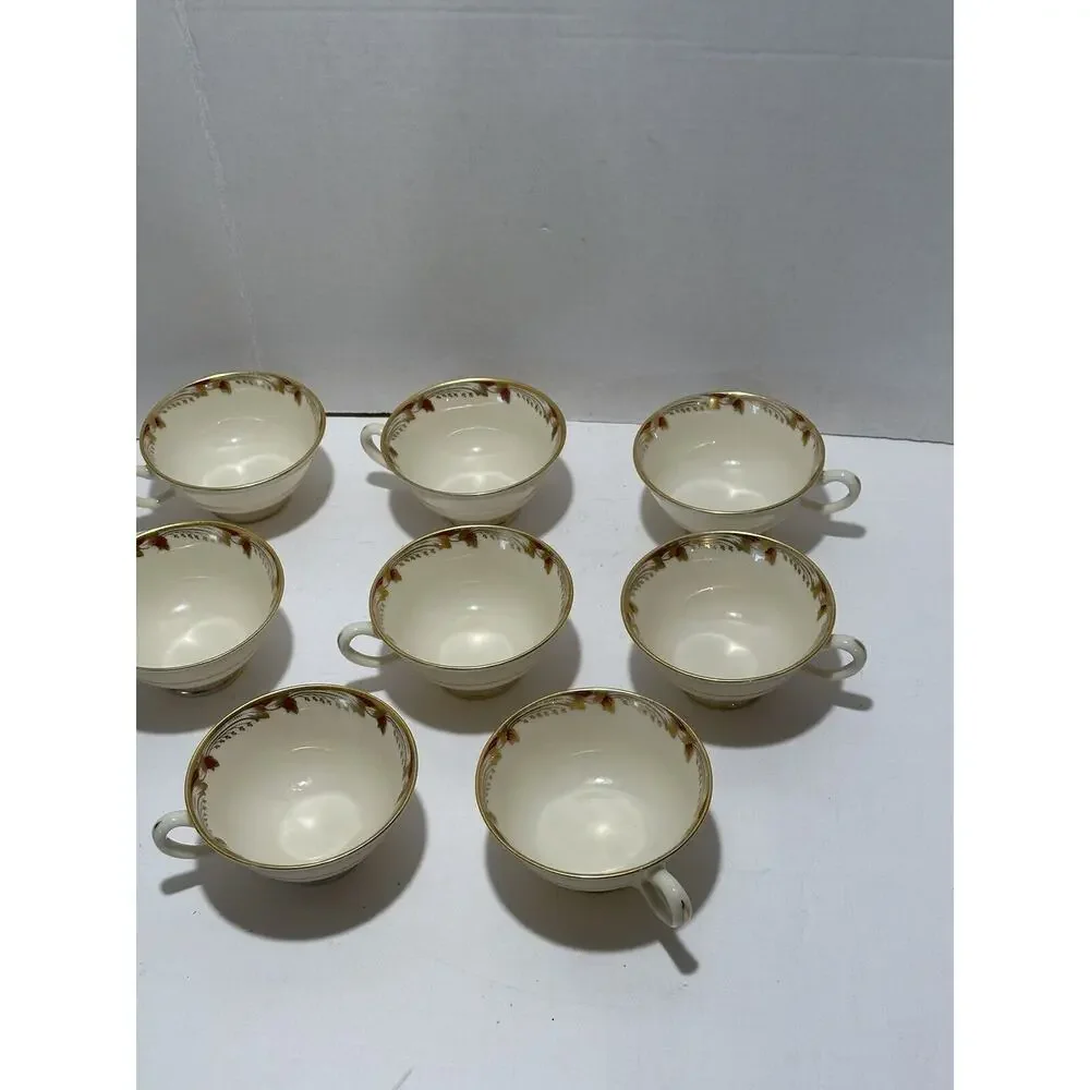 Lenox Essex Maroon 0-351-R Footed Teacups Set of 8 Lot Coffee Tea‎ Cups Made USA